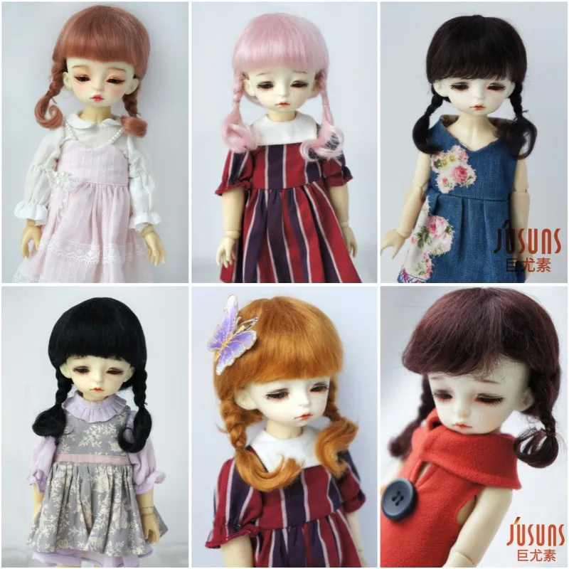 Jusuns  Mohair Toy  wigs   JD143 1/6  6-7inch 16-18cm Short Anna Mini Twins Braids Pony BJD Hair  1/6 Doll accessories