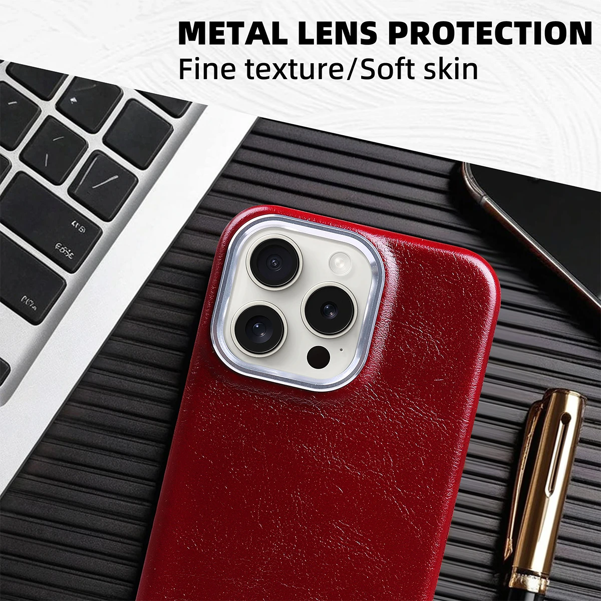 حافظة جلدية فاخرة كلاسيكية مزخرفة بإطار معدني شامل من جلد البولي يوريثان لهاتف آيفون 15 برو ماكس 16 14 Plus 13 12 11 #3