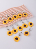 12pcs PVC Sunflower Keychain Ornament - Stylish Flower Shape Pendant KeyRing Purse Bag Backpack Accessories Valentine's Day Gift