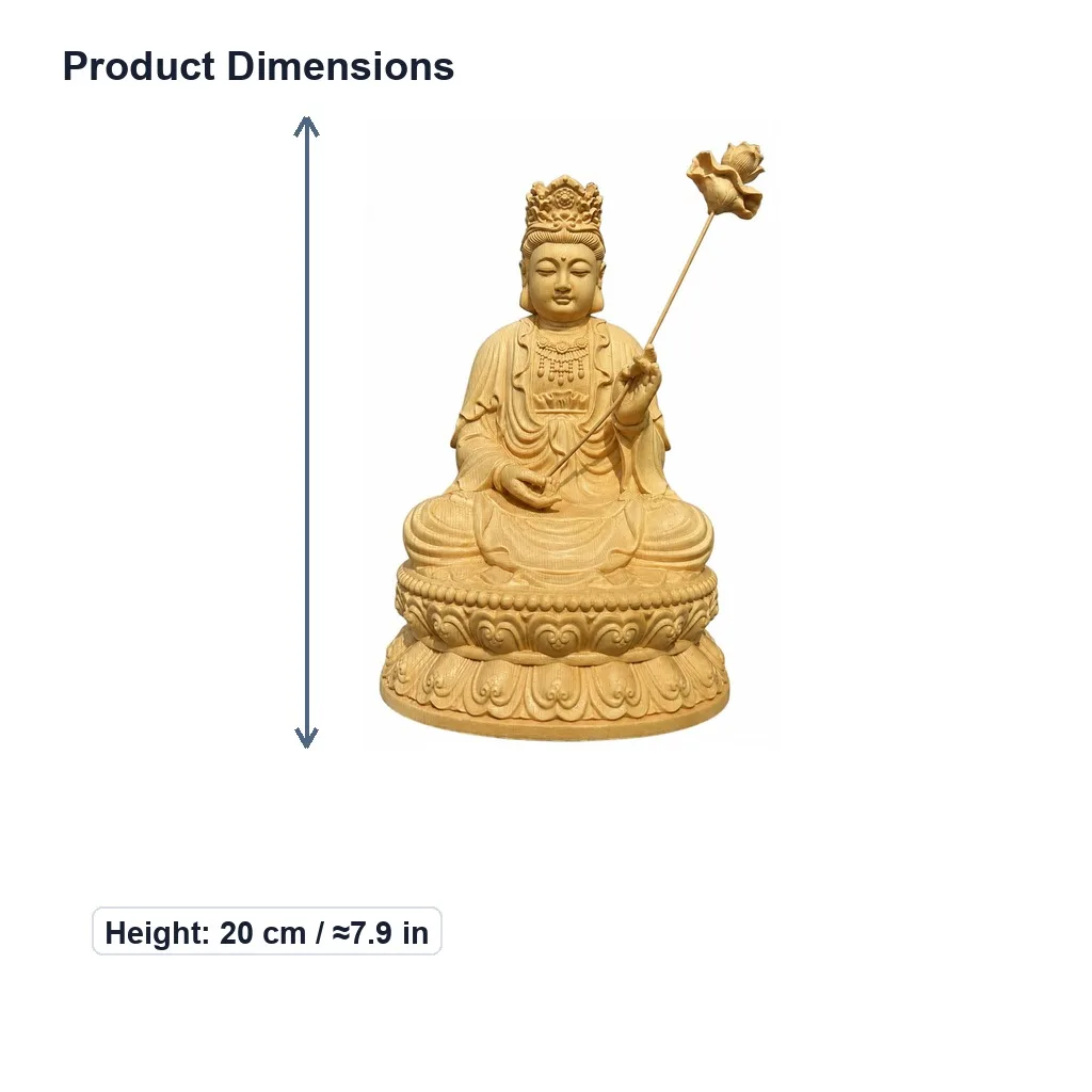 Hand-Carved Hinoki Wood Mahasthamaprapta Bodhisattva Statue for Buddhist Shrine Home Living Room Tabletop Decor Gift