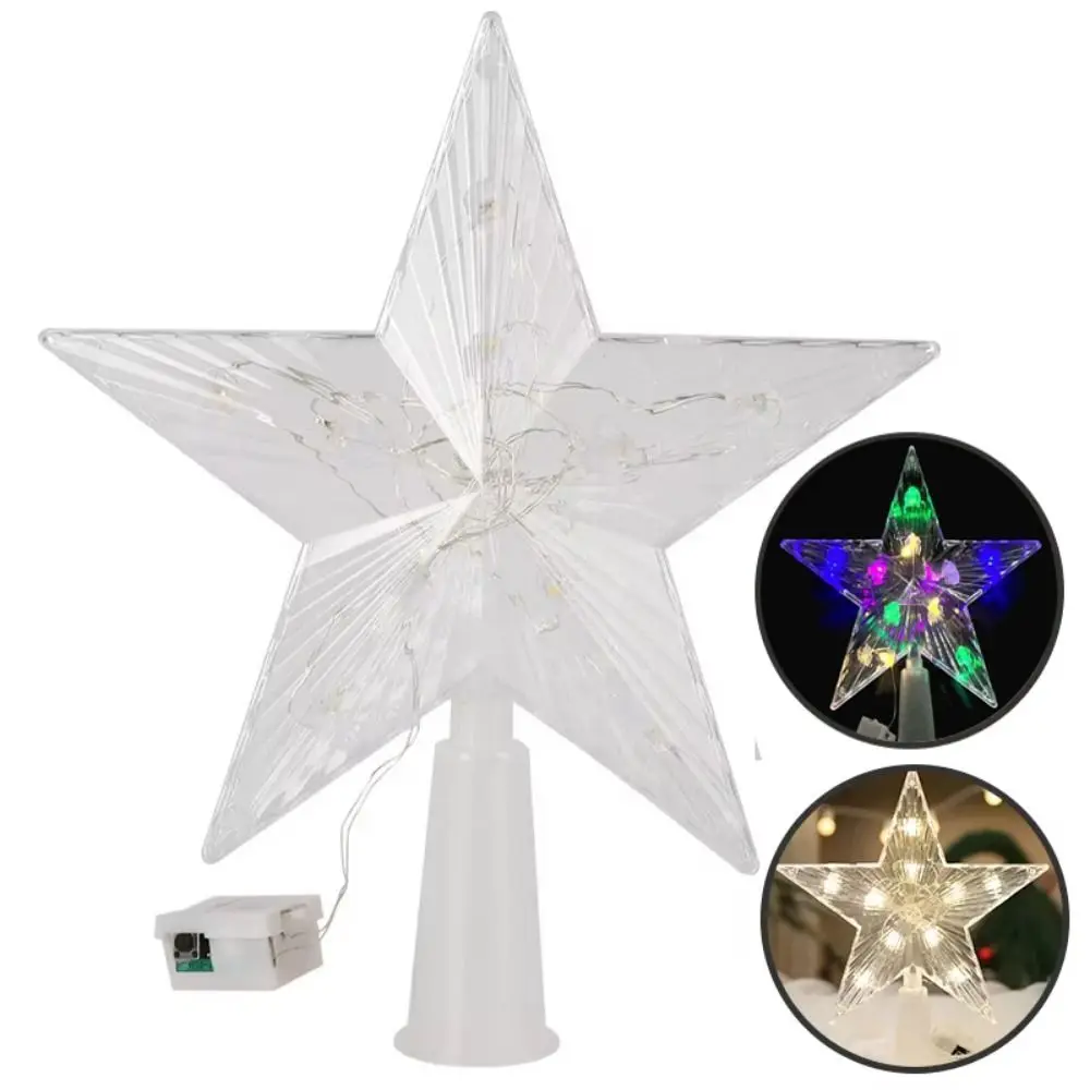 Transparent Christmas Star Tree Toppers Lighted Warm/Colorful Light LED Lighted Star Waterproof Dust-proof Xmas Light Ornaments