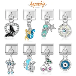 Hapiship New Original Daisy Fashion Fish Butterfly Eye CZ Charm Links Fit 9mm Bracelet Stainless Steel Jewelry Making DJTop76