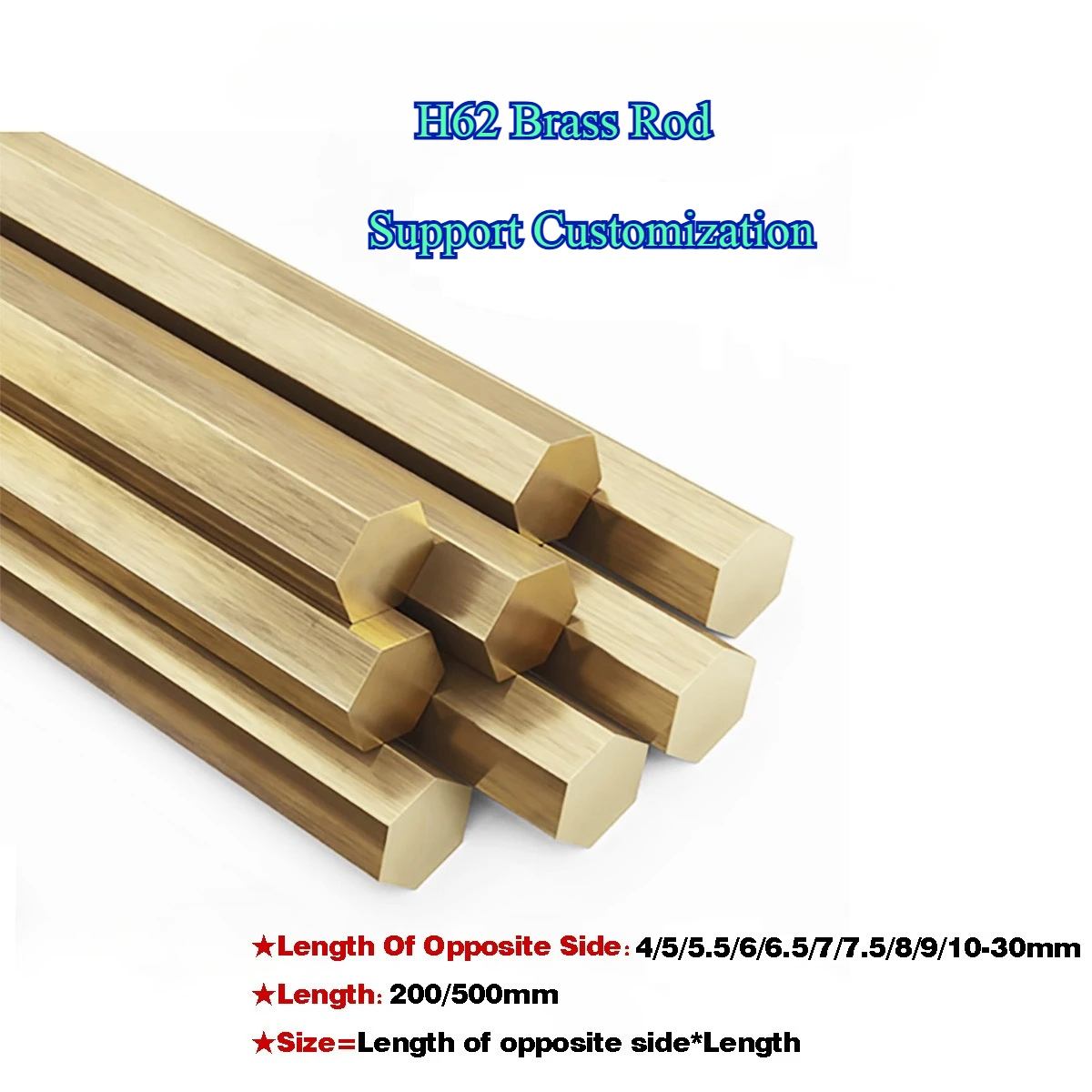 

H59 Brass Rod/Brass Hexagonal Square Rod Opposite Sides 3/4/5/6/7/8/9/10-30mm, Length 200-500mm