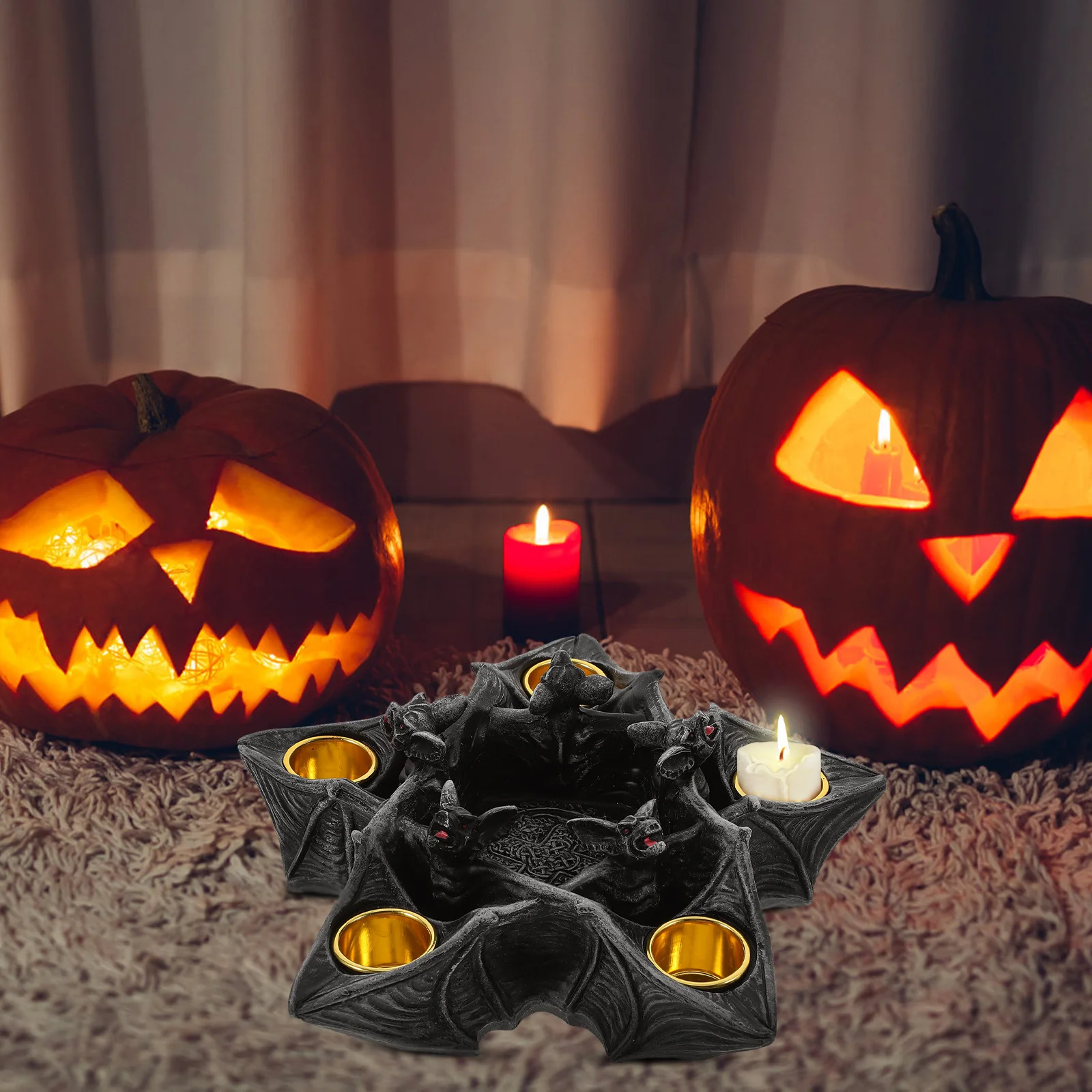 

Bat Tealight Sticks Halloween Decorations Gothic Resin C Decor 5 Hole C Black Home Party