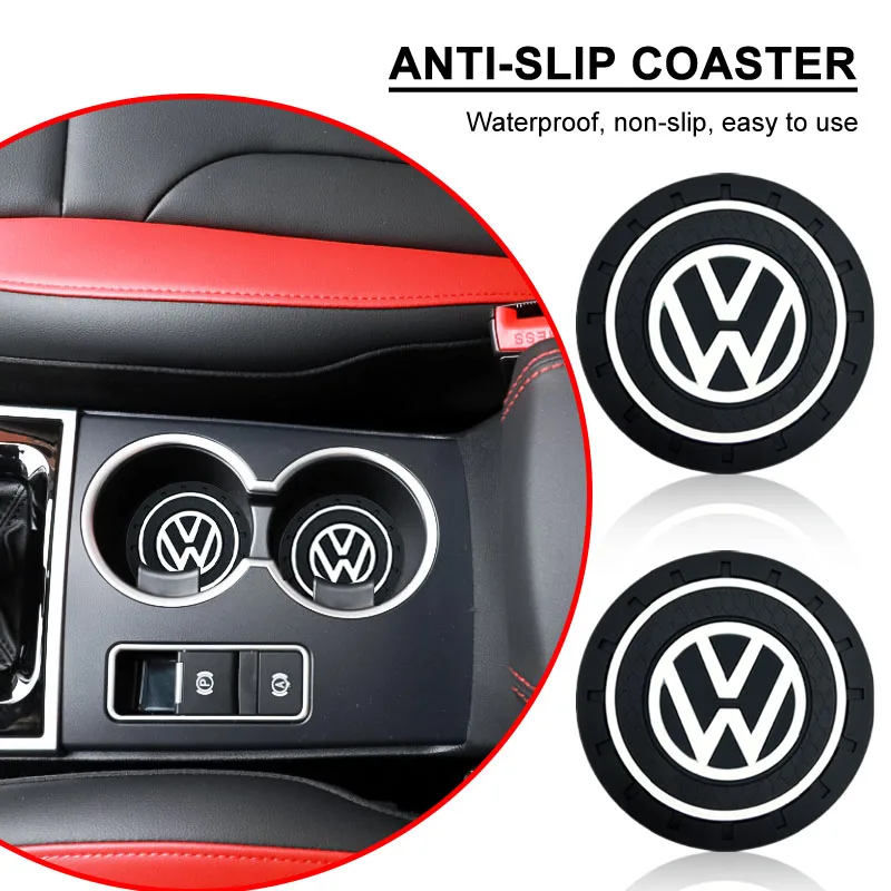 

1/2pcs Car Coaster Pads PVC Water Cup Anti-slip Mat for VW CC Golf 4 6 7 Polo Passat B5 B6 B7 T4 T5 Golf 4 5 Jetta Golf Emblems