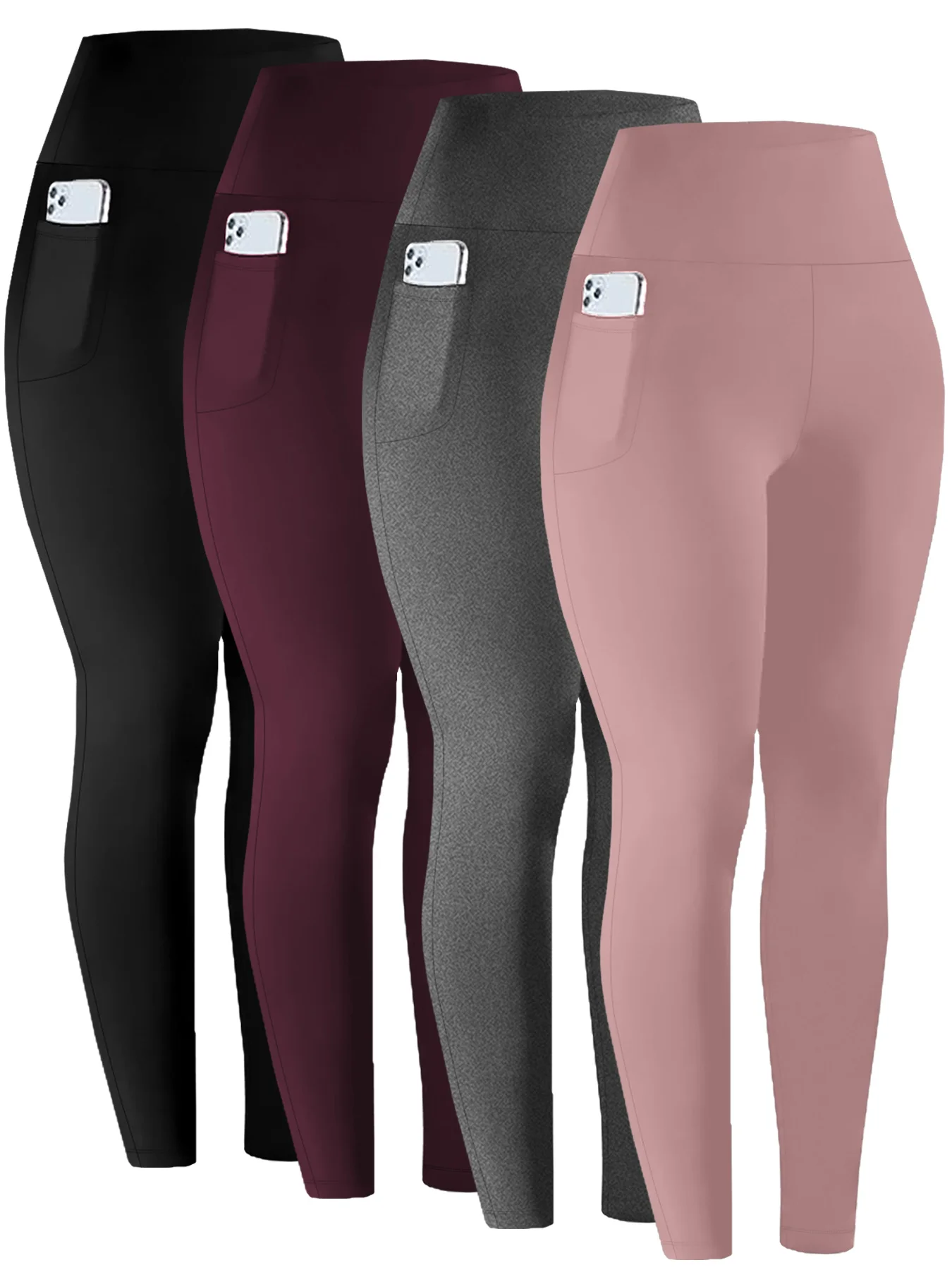 

4 Pack Super Soft Sports Leggings for Women with Pockets High Waisted Tummy Control Workout Yoga Running