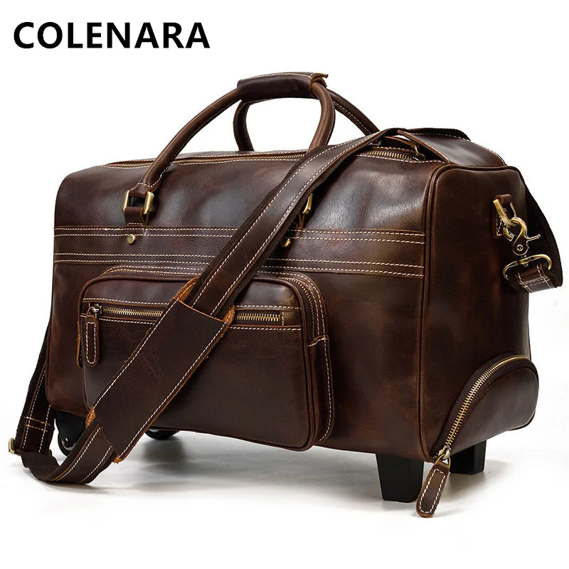 Imagem -03 - Colenara 22 Polegada Bagagem Masculina de Couro Retro Trolley Case de Grande Capacidade de Negócios com Rodas de Rolamento Mala Alta Qualidade