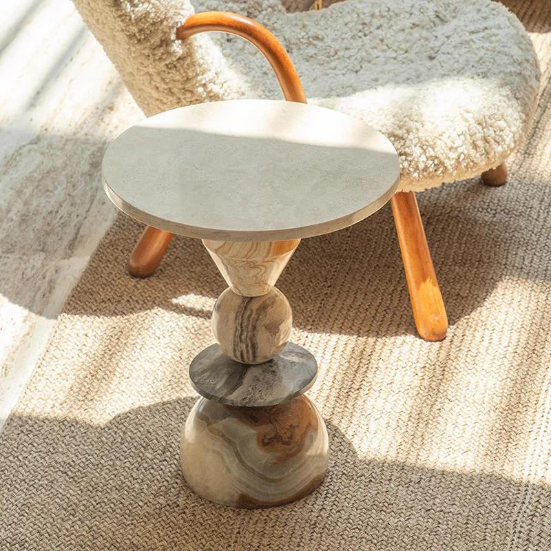 

merican Minimalist Marble Side Table - Round Luxury Tea Table, Natural Stone End Table for Living Room Sofa & Modern Home Decor