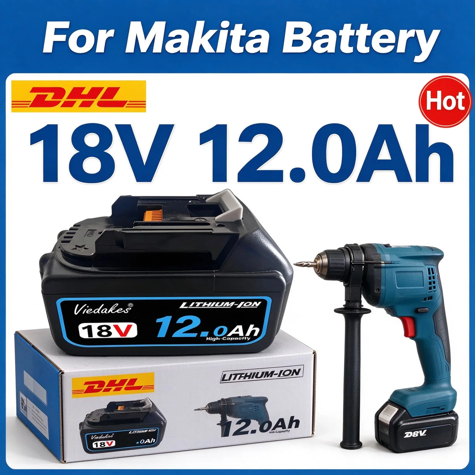 Long Lasting 12.0Ah Battery for Makita 18V LXT System, Compatible BL1830B BL1840B BL1850B BL1860B Power Tool Lithium-ion Battery