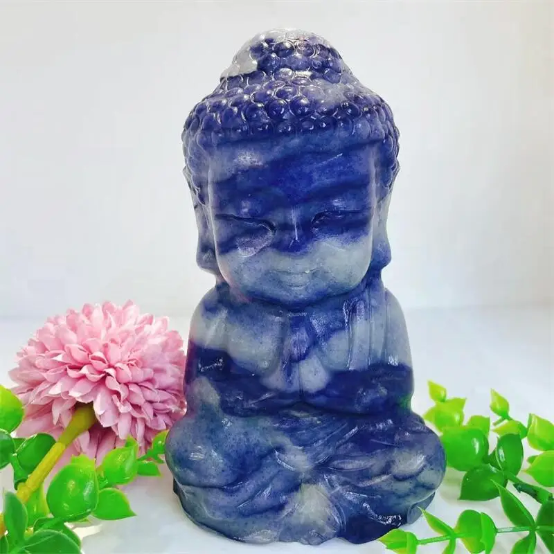 

15CM Natural Blue Aventurine Crystal Buddha Carving Figurine Ornament Healing Feng Shui Craft Home Decoration Stone 1pcs