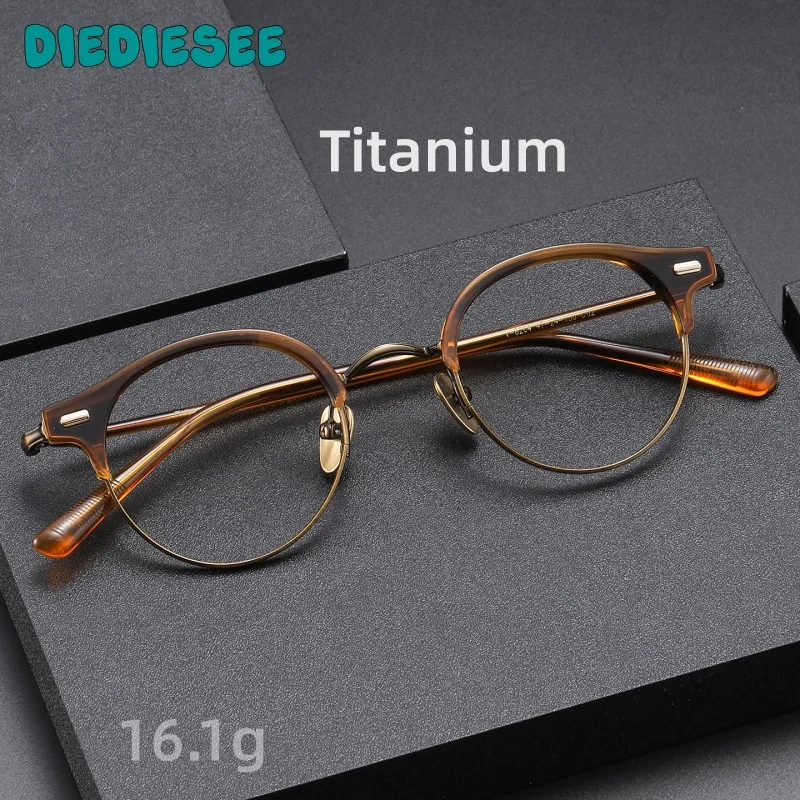 

DIEDIESEE High-quality Board And Titanium Round Frame Ultra Light Retro Anti Blue Light Eyeglass Frame For Men And Women 8264