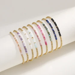 Tiny 2.5mm Metal Stainless Steel Waterproof Beads Bracelet 18K Gold Plated Nature Stone Faceted Beads Jewelry For Women Gift