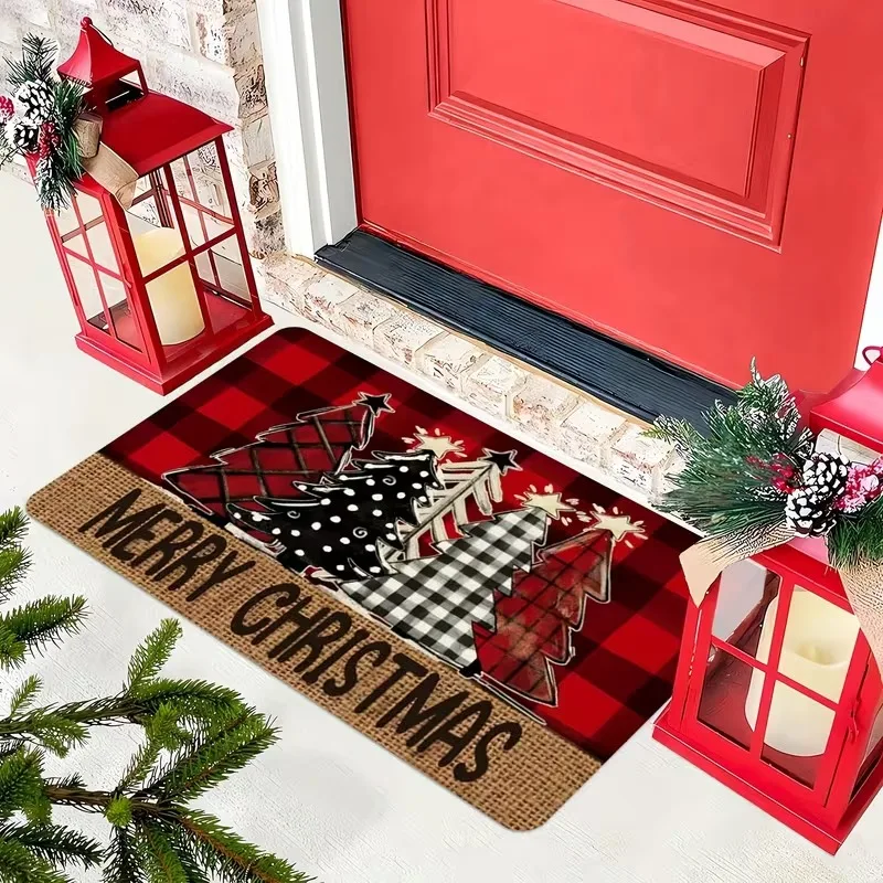 VIKAMA Buffalo Check Christmas Tree Doormat, Soft, Non-Slip Indoor/Outdoor Entryway Rug, Christmas Decorative Mat, Home Decor