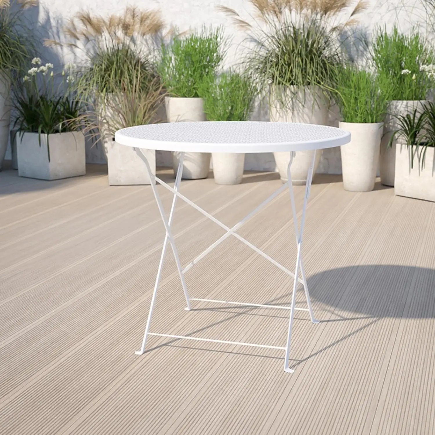 Binnen en buiten stalen vouwtafel, ronde tafel voor tuin, patio, zwart, 30"