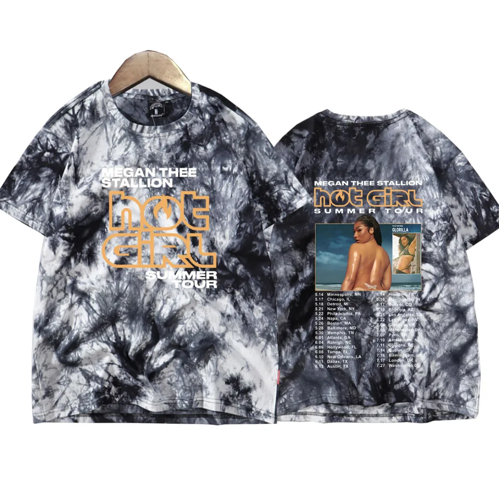 Megan Thee Stallion Hot Girl Summer Tour 2024 Tie Dye Shirts Unisex Round Neck Short Sleeve T-shirt