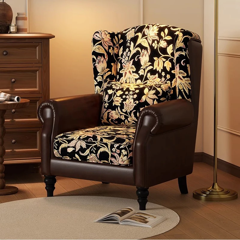

Vintage Wooden Living Room Chairs Leather Comfortable Designer Salon Living Room Chairs Reading Makeup Sillon Office Furniture