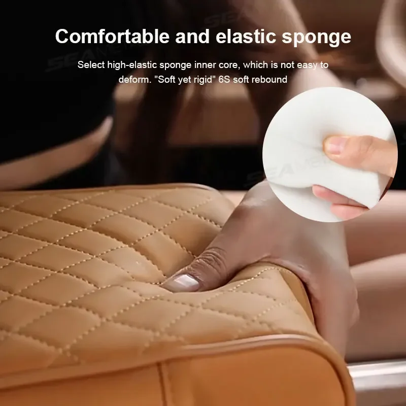 PU Leather Car Armrest Cover with Tissue Box Cup Holder Phone Support Foam Console Organizer Protective Pillow Cover Height Pad
