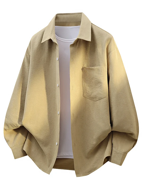 

Loose Casual Men's Workwear irt Long Sve Spring Autumn Flip Collar ket Design Polyester Fiber Busin Gentleman Sle