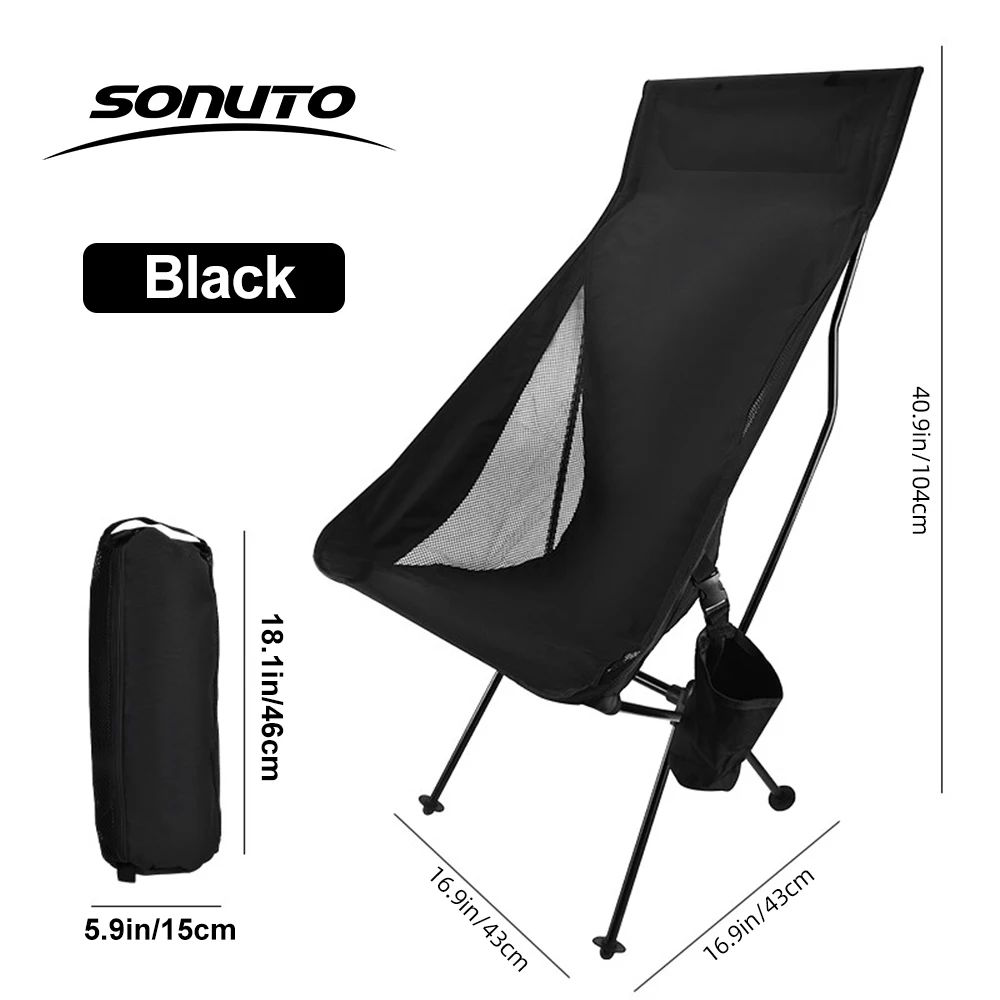 Silla de Camping Plegable de Aluminio Ultraligera con Respaldo Alto, Capacidad de Carga de 150 kg, Asiento Portátil para Pesca con Bolsa de Transporte para Picnic al Aire Libre