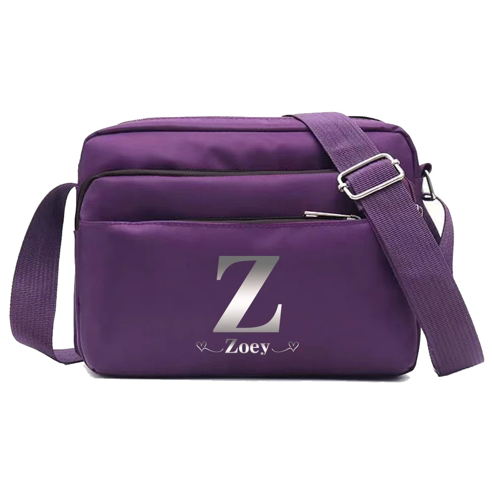 Customized Name Portable Multi-layer Travel Leisure Simple Storage Bag Single Shoulder Crossbody Bag Silver Letter Pattern