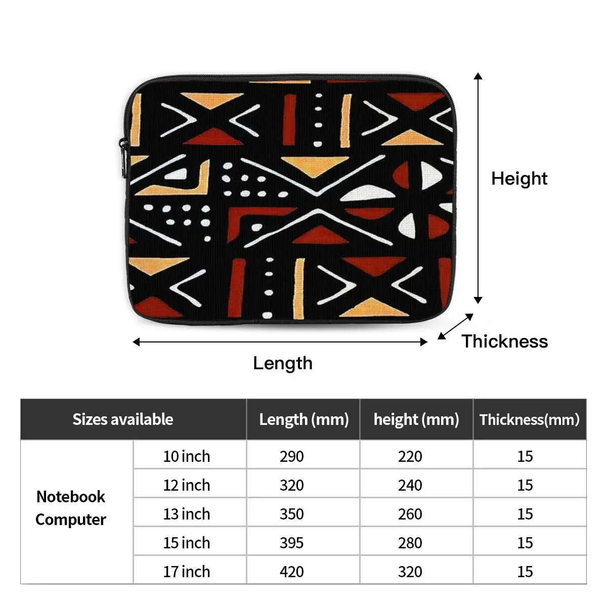 African Bogolan Mudcloth Pattern Notebook Laptop Bag Case Pouch Notebook Sleeve Cover Bag Tablet Shockproof Case Bag