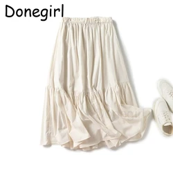 Donegirl Women 2024 Summer New Fashion Solid Color Casual Holiday Style Pleated Skirt Retro High Waist All-match Skirts Mujer