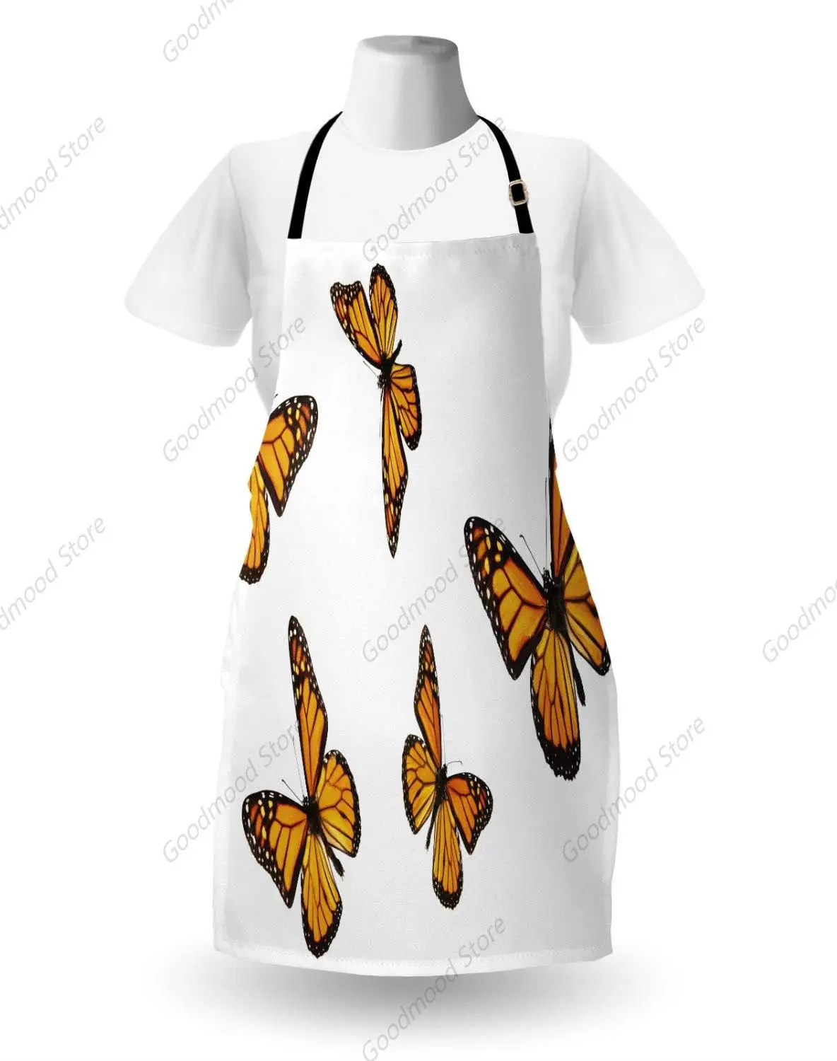 Butterfly Apron Monarch Moth Delicate Creature with Wings on Plain Unisex Kitchen Apron with Adjustable for Cooking Baking