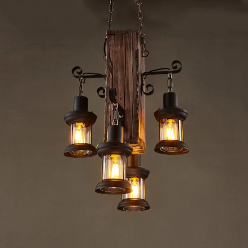 

Loft Vintage Chandelier nostalgic farmhouse Restaurant Dining Room Kitchen Wooded Pendant Lamp Bedroom Cafe Table Droplight
