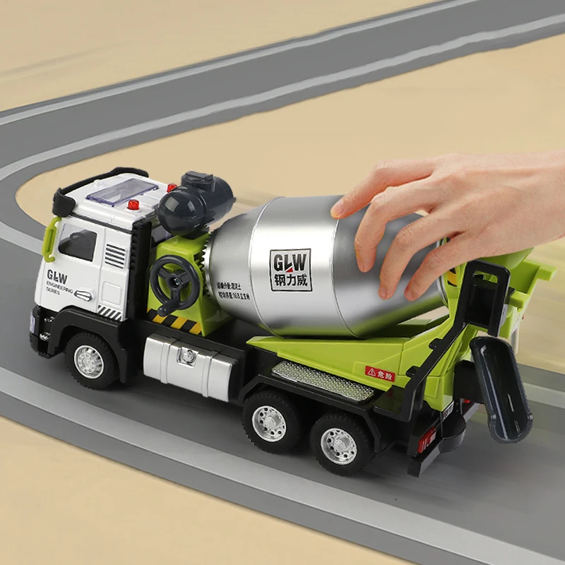 1:40 5 Styles Green Vehicle Pullback Light and Sound Diecast Crane Engineering Truck Construction Alloy Toys for Children Gifts