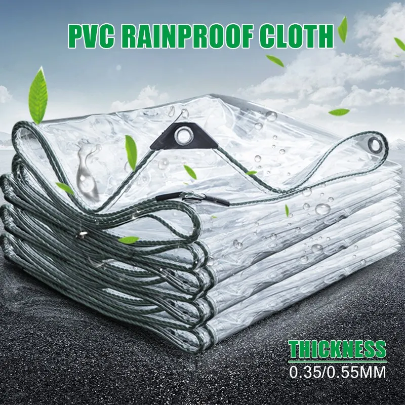 0.35MM/0.55MM Transparent PVC Tarpaulin Rainproof Cloth Curtain Balcony Windows Clear Tarp Rain Cover Garden Pergola Tarpaulin