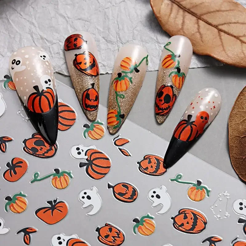 Acessórios para unhas de festa de halloween, cores brilhantes, anti-fricção, decoração de unhas de halloween, adesivos de unhas, não é fácil de cair, desenhos animados