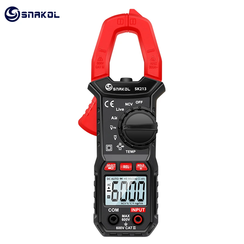 SNAKOL Digital Clamp Meter 600A Current True RMS Smart Plier ammeter Auto Rang 6000 Multimeter DC AC Voltage Hz Ohm NCV Tester