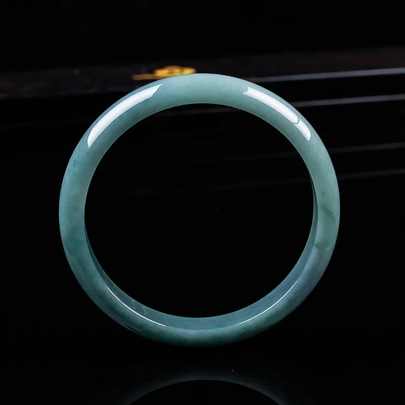 

Natural Hand-made Jade Blue Water Circle Flat Bracelet Ice Jadeite Fine Women's Jewelry Accessories Simple Party Festival Gift