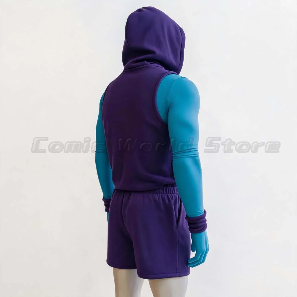 He Man Gym Bro Skeletor Cosplay Costume Men Workout Purple Sleeveless Hoodie Shorts Full Set For Halloween Comic Con Dress Up - view 5