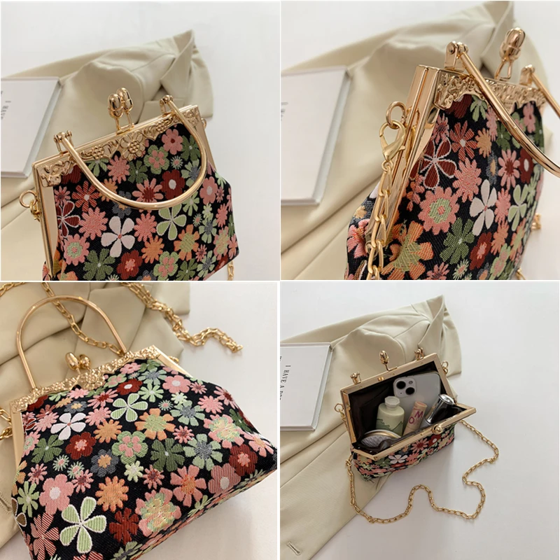 Floral Clutch Purses Women Satin Flower Evening Bag Female Elegant Party Prom Handbags Bridal Wedding Crossbody Shoulder Bag