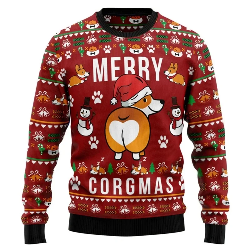 Christmas Cartoon Dog Ugly Sweater Men 3D Print Animal Sweatshirt Merry Christmas Family Pullover New Year Tops Crew Neck Hoodie