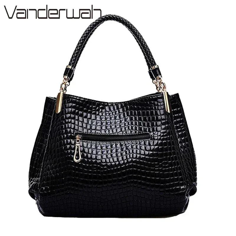 Hot Crocodile Pattern Luxury Handbags Women Bags Designer 2024 Winter PU Leather Top-handle Bags Woven Handle Ladies Casual Tote