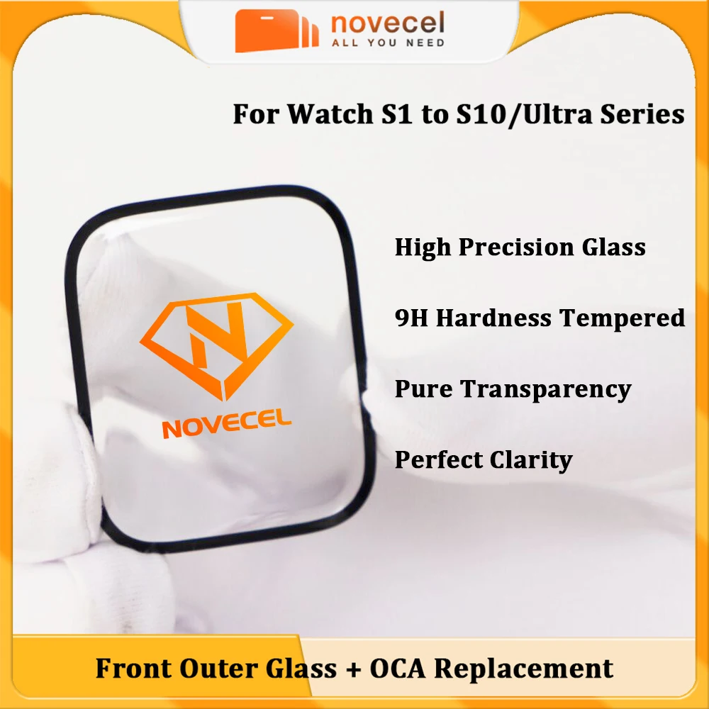 

Novecel 10pc Front Outer Glass+OCA Film For Apple Watch S3 S4 S5 S6 S7 S8 S9 S10 44 45 46 49mm LCD Touch Screen Lens Replacement