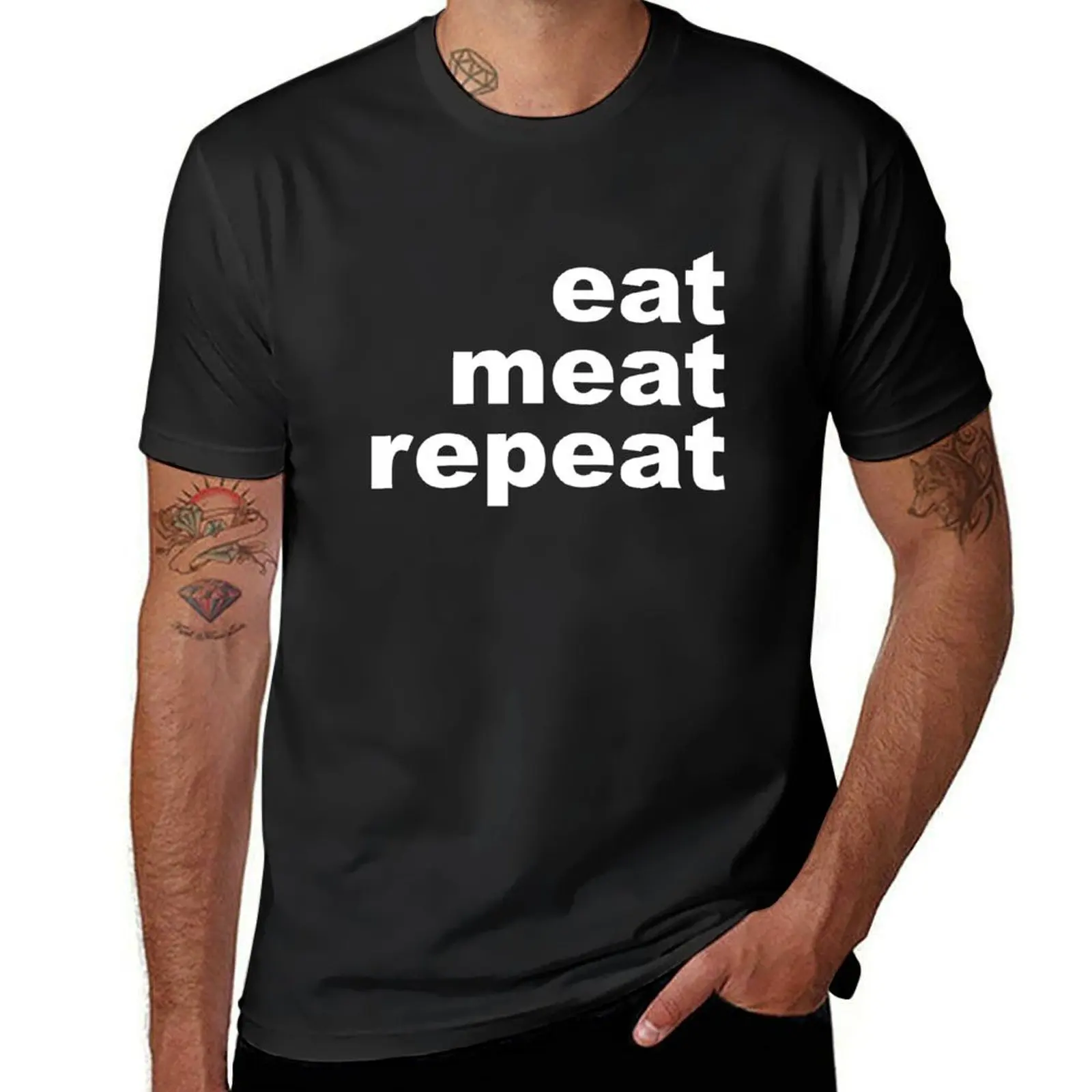 

Eat Meat Repeat T-Shirt boys whites kawaii clothes blue lock luxury t-shirt Men's cotton t-shirt