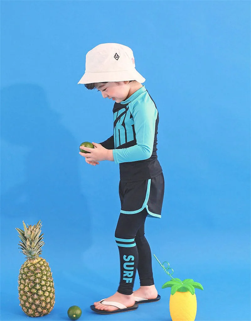 Children Three Pieces Suit Letter Print Swimsuit Beachwear Kid Cool Cartoon Swimwear 2023 Baby Short Sleeve Bathing Suit