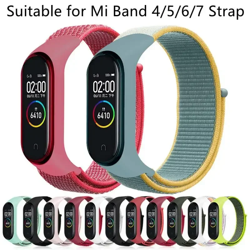 ไนลอนสําหรับ Xiao mi mi Band 4/5/6/7 สายรัดข้อมือกีฬา Breathable สร้อยข้อมือสําหรับ mi band 4/5/6/7 เปลี่ยน Correa สายคล้อง