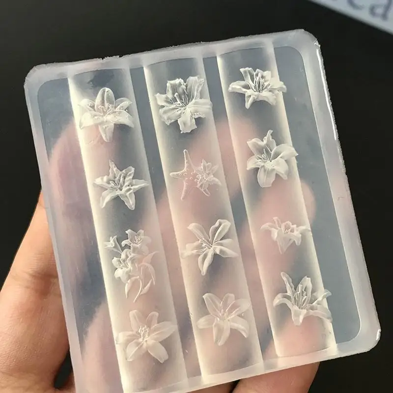 3D-Silikon-Blumen-Nagelkunst-Schnitzform, Harz-Lilien-Blumen-Meerestern, DIY-Nagelkunst-Dekoration, transparente Vorlage für Nagelcharms – Detail 5