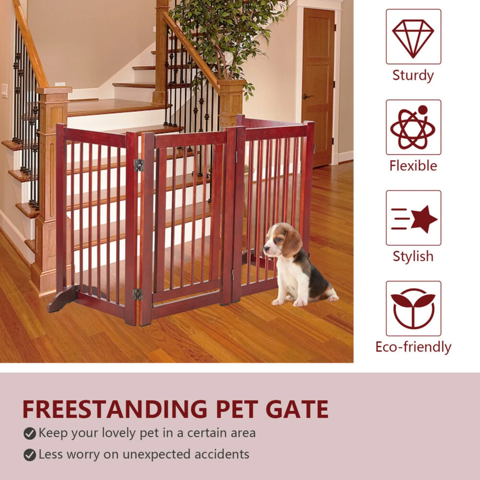 US madeira Dog Pet Door Fence, Cerca do bebê, 4-Panel Folding Independent Barrier, 30-