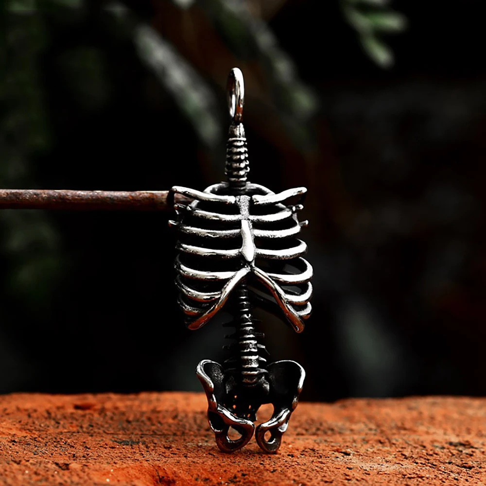 Unique Design Skull Rib Skeleton Pendant For Men Punk Vintage 316L Stainless Steel Creativity Amulet Biker Jewelry Accessories