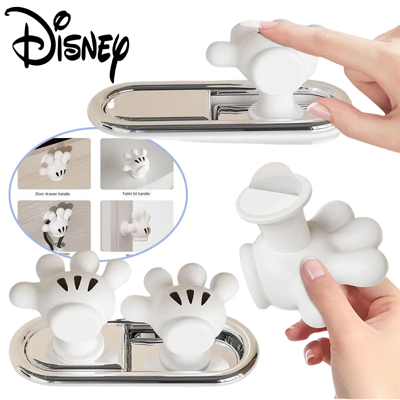 Disney Mickey Mouse Shape Toilet Presser Decor Bathroom Tank Switch Button Cartoon Hook Mickey Palm Toilet Button Nail Protector