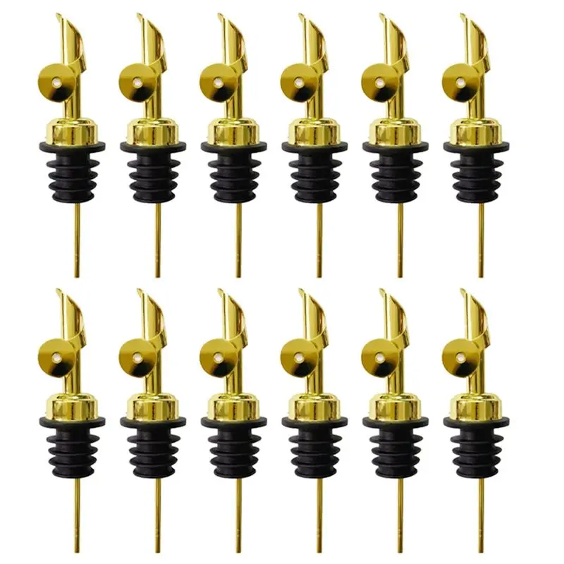 A53Q-12PCS Stainless Steel Liquor Bottle Pourers, Auto Flip Olive Oil Spou Alcohol For About 3/4Inch Bottle Mouth Gold Reusable