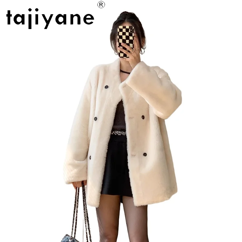 

TAJIYANE 100% Merino Wool Sheepskin Double Faced Fur Jacket Woman Luxury Beige Real Fur Coat Women Winter Clothes 2025 шуба