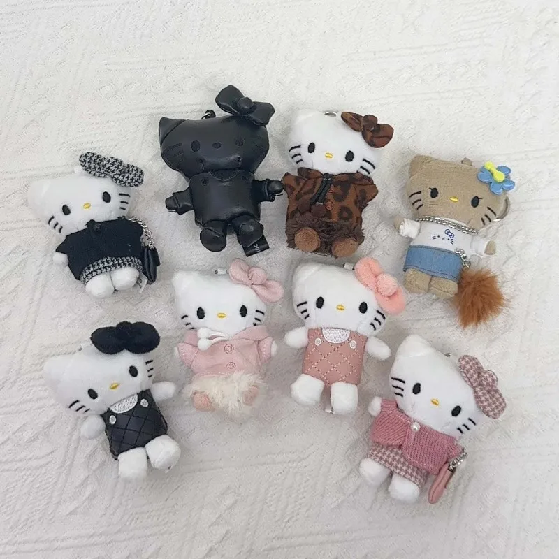 

8CM kawaii winter me series mini Hell Kitty Doll keychain houndstooth leopard print Kitty cat bag Pendant Cat Accessories Gifts