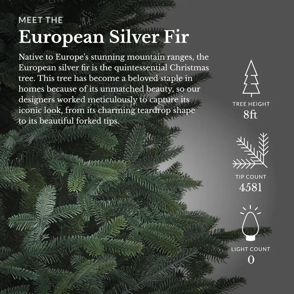 8ft Christmas Tree, Unlit Silver Fir Artificial Christmas Tree