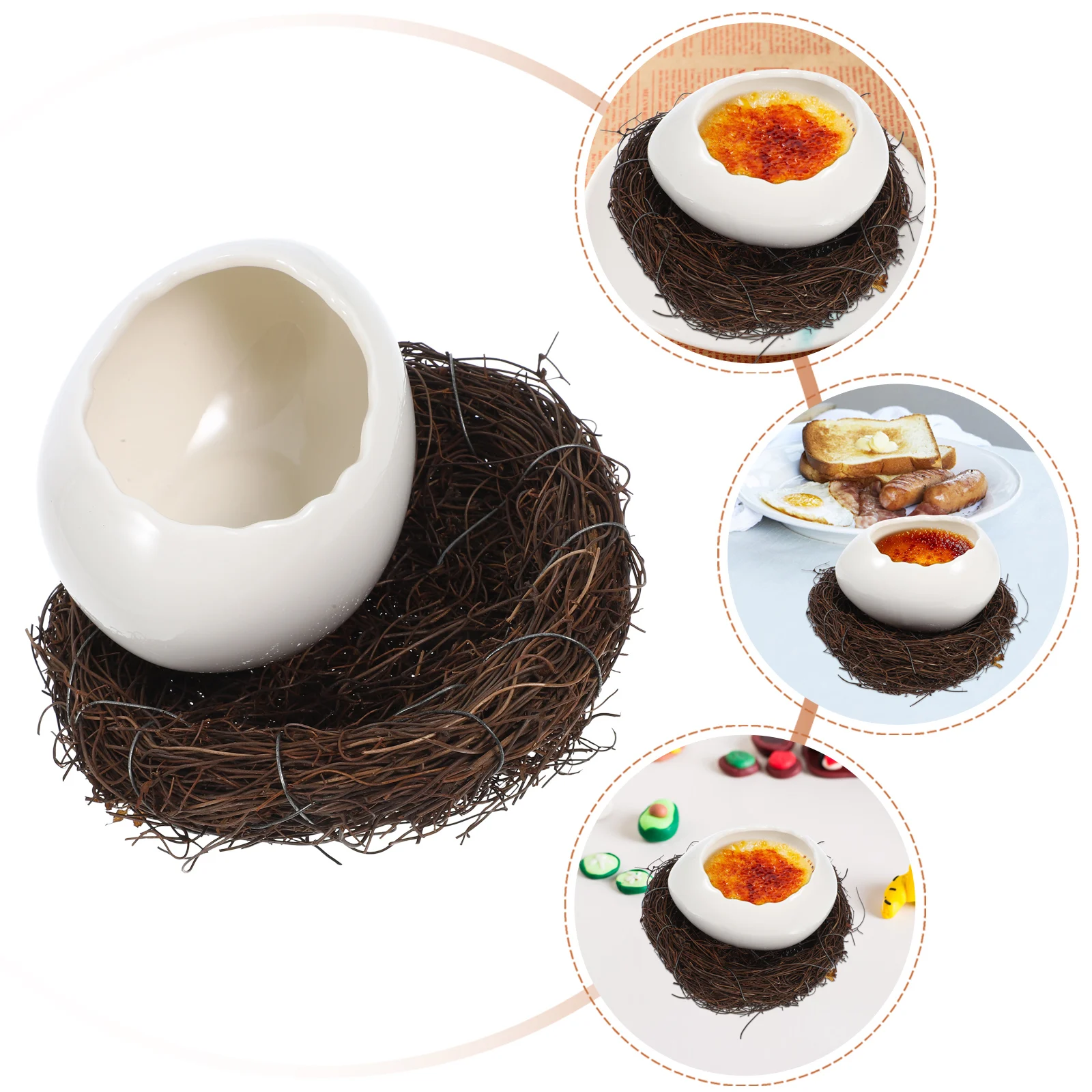 

Eggshell Dessert Bowl Ceramic Shape Ice Cream Holder White Food Container Household Kitchen Bowls Snack Fruit Tray Decoration